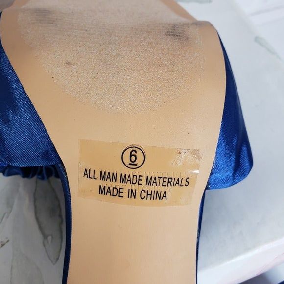 Pretty Lulus Blue Satin Fabric Square Toe Stiletto Heels Sandals womens size 6 - Picture 8 of 8